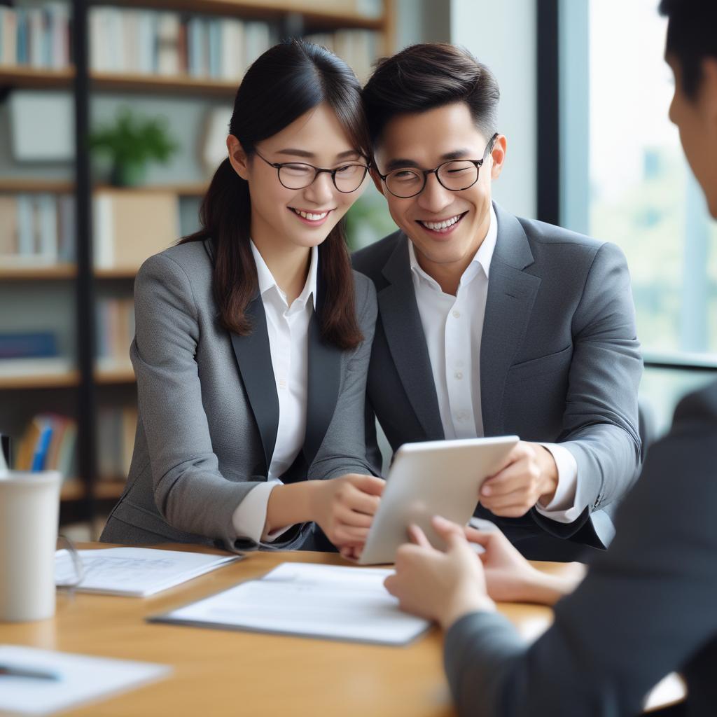 Friendly tax advisor explaining a refund process to a client.