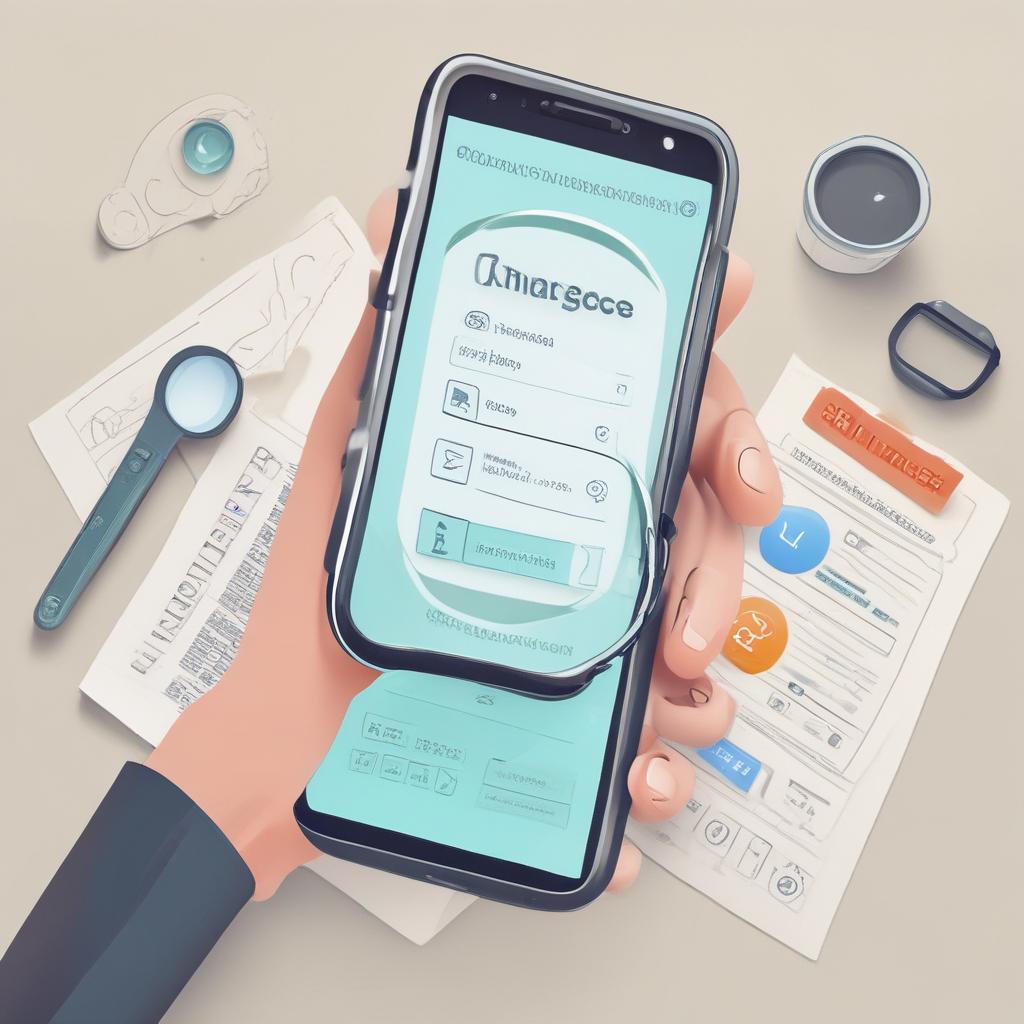 스마트폰 화면에 '숨은 보험금 조회' 검색 결과가 나타나 있고, 돋보기 아이콘이 있는 디지털 인터페이스.