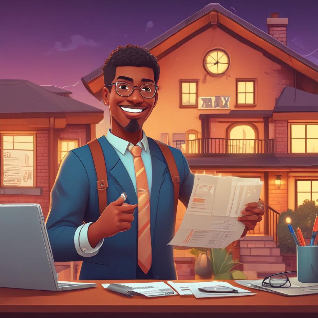 Friendly tax advisor pointing to a tax refund on a tablet in a home office setting.