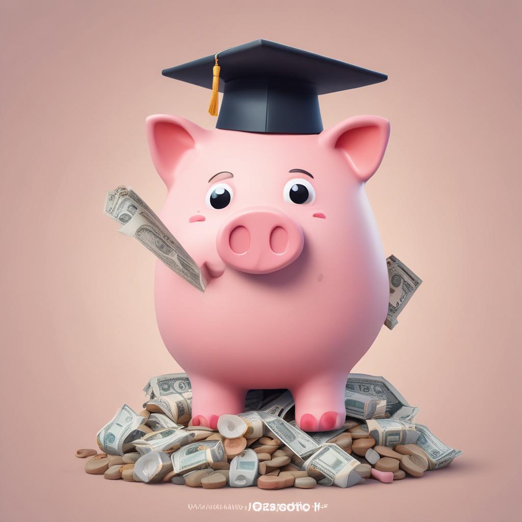 A cheerful piggy bank cartoon character with a graduation cap holding a 'Tax Refund Complete' scroll, surrounded by infographic elements on savings.