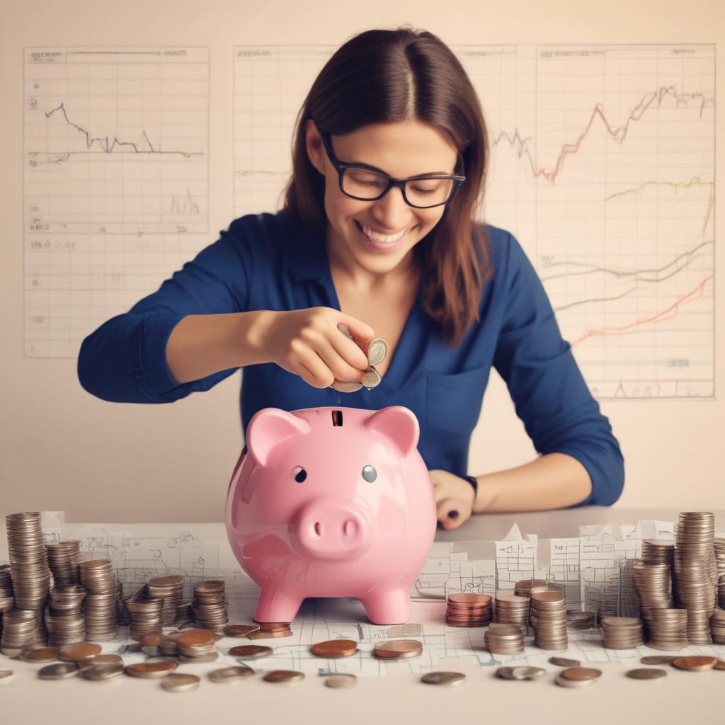 보험료 절약으로 즐거워하며 저금하는 사람