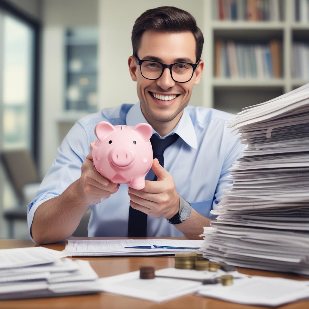 Friendly tax advisor helping to find hidden tax refunds with a magnifying glass.