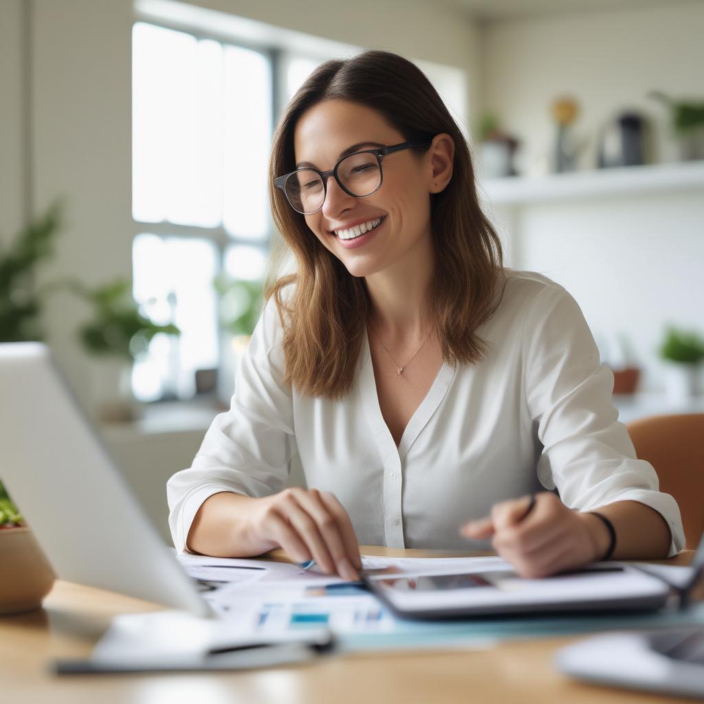 노트북으로 보험 리모델링 자료를 검토하며 만족하는 스마트한 사람