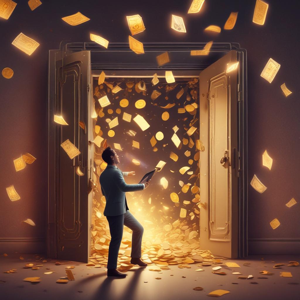 Glowing digital vault overflowing with money, symbolizing a quick tax refund.