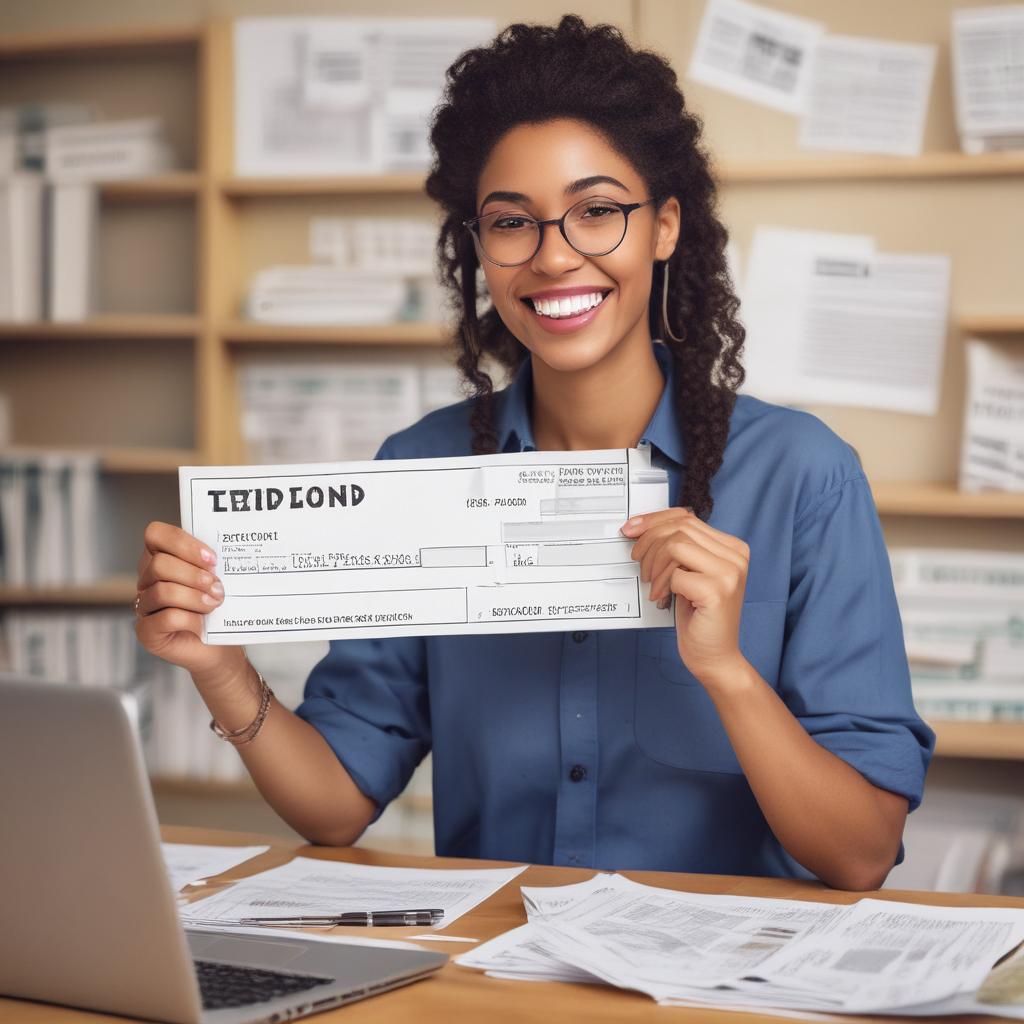 세금 환급금을 받고 기뻐하는 사람 (Person happy with tax refund)