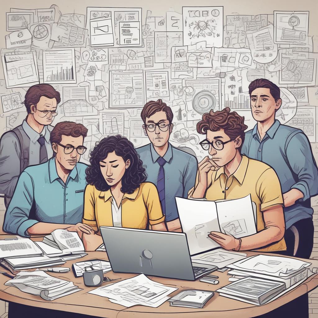 복잡한 세금 서류와 함께 혼란스러워하는 프리랜서와 소상공인들