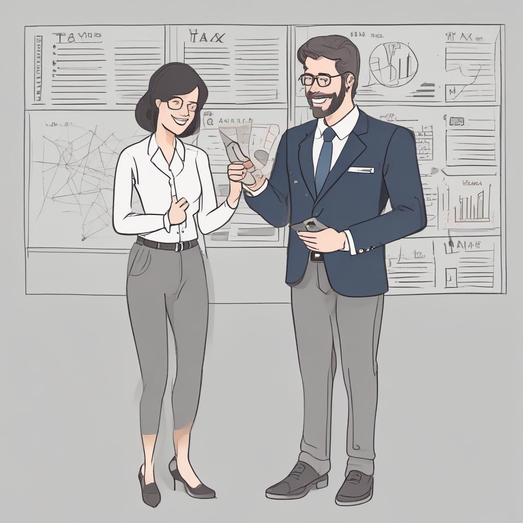 A friendly tax advisor explaining tax refund concepts to an individual using a tablet, conveying ease and trust.