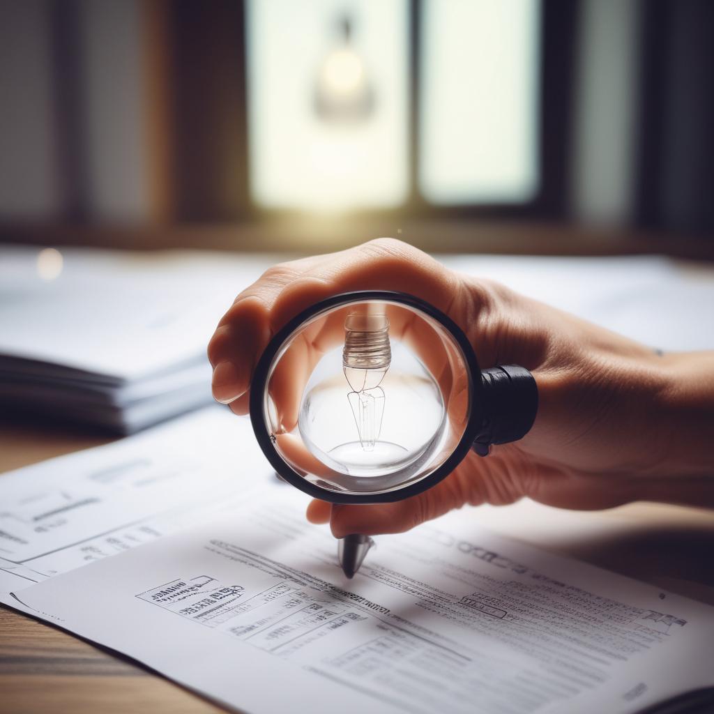 A hand with a magnifying glass examining a tax form, representing the search for tax deductions and potential refunds.