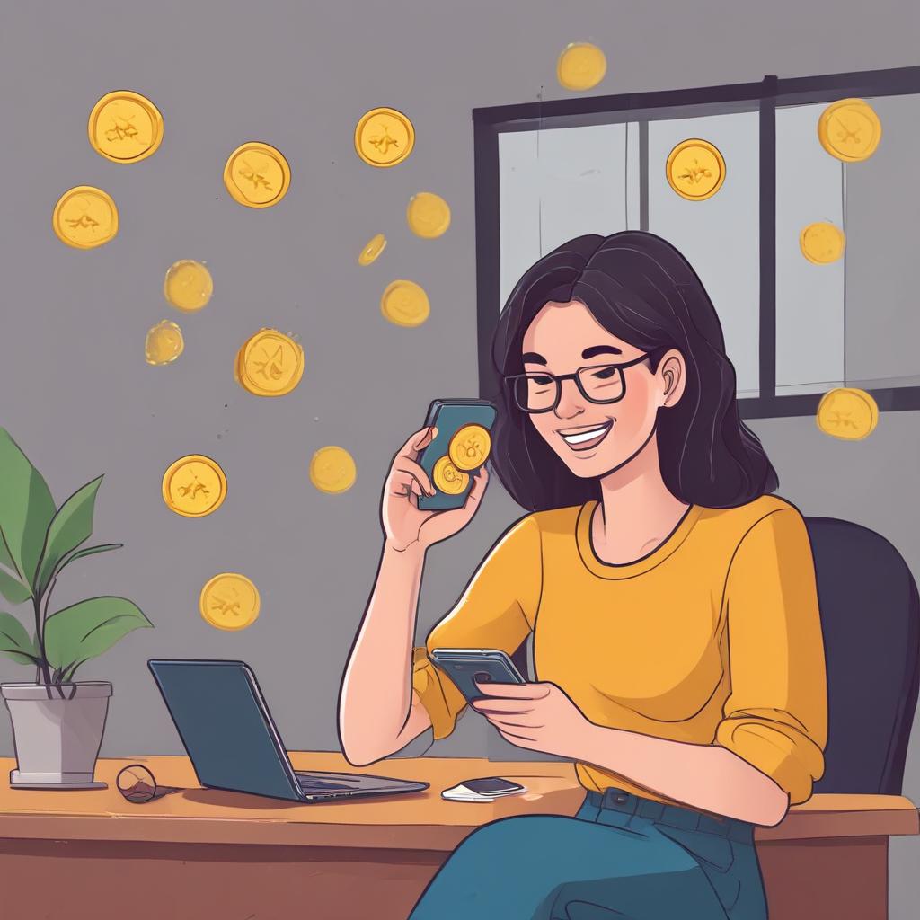 A smiling person happily viewing a tax refund notification on their phone, with golden coins symbolizing financial relief.