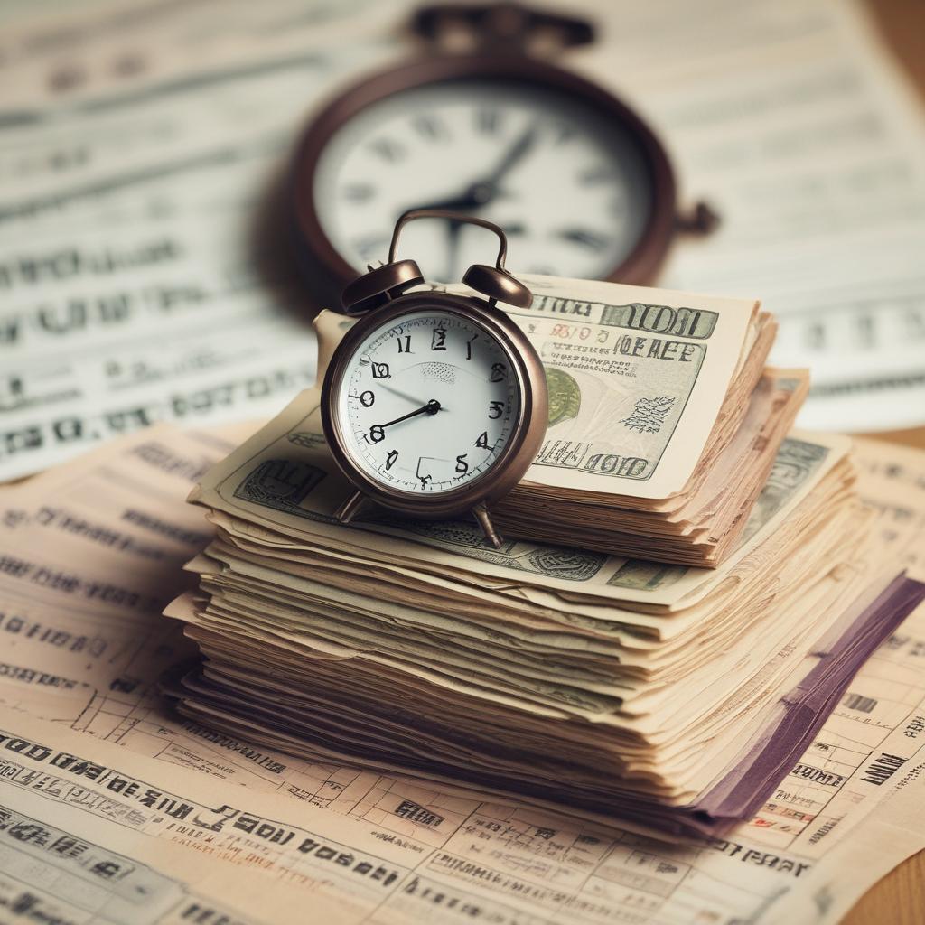 A stack of Korean Won banknotes next to a ticking clock, emphasizing the urgency to claim tax refunds.