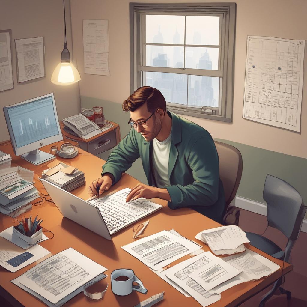A person calmly reviewing financial documents and a laptop at a desk, symbolizing financial planning and security.