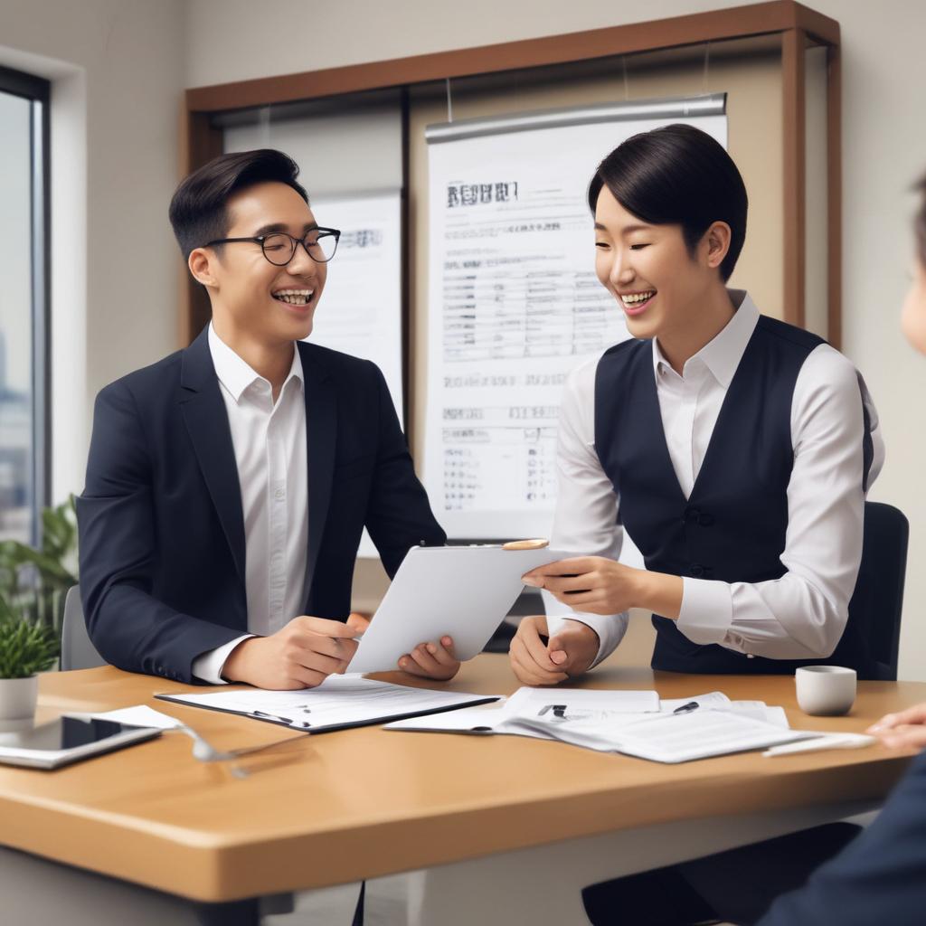 친절한 세무사가 고객에게 환급금 조회 방법을 설명해주는 모습