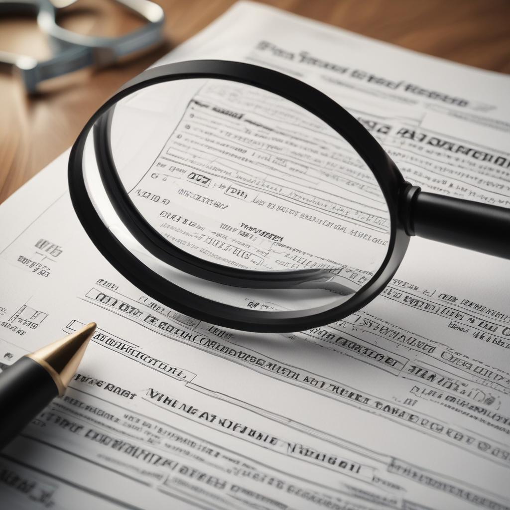 A magnifying glass examining a tax document, highlighting a potential refund amount, with a background suggesting financial growth.