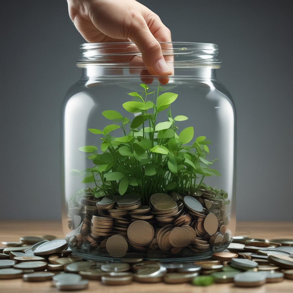 작은 동전들이 쌓여 큰 돈이 되는 모습을 형상화한 저금통