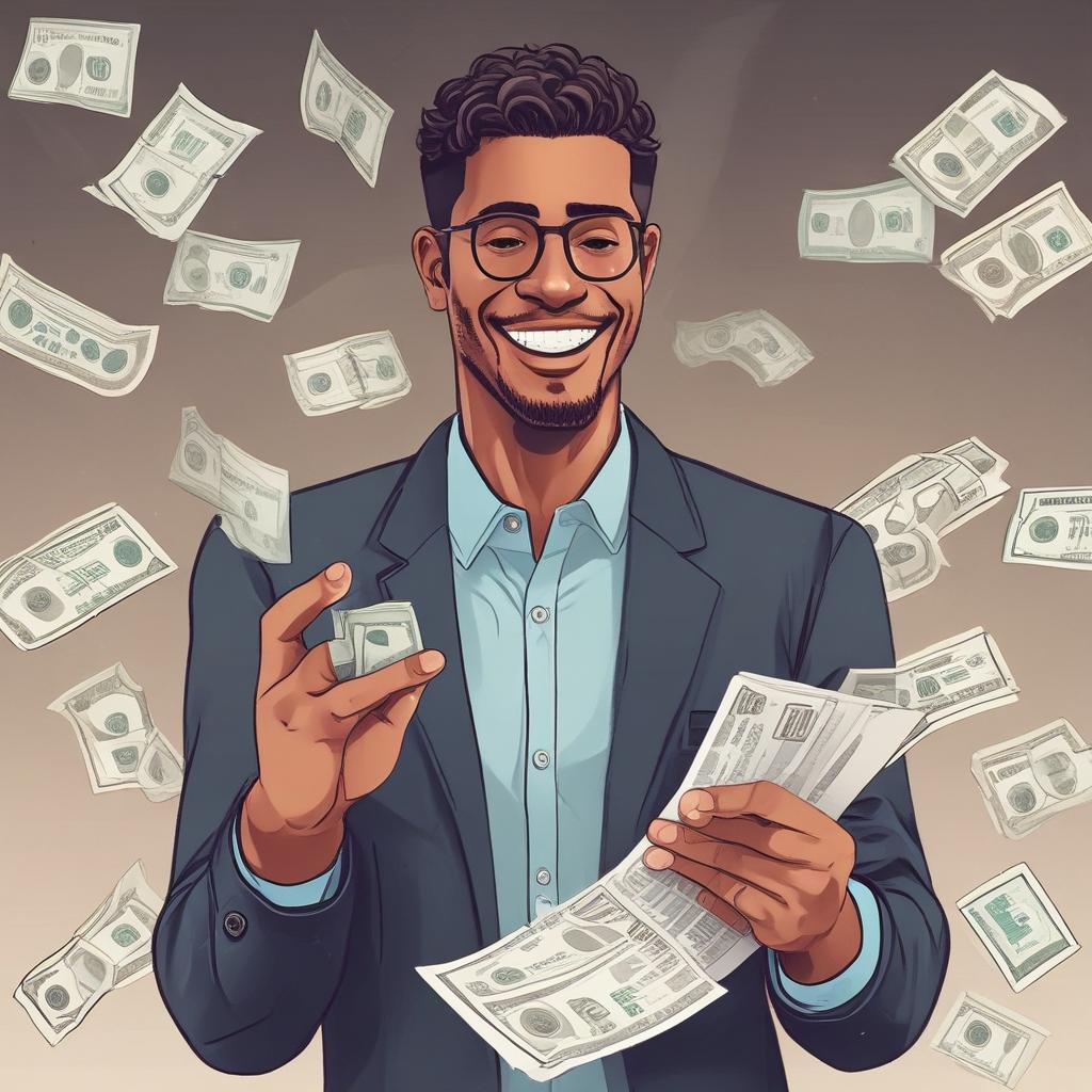 스마트폰으로 큰 금액의 환급금을 확인하고 기뻐하는 사람의 모습.