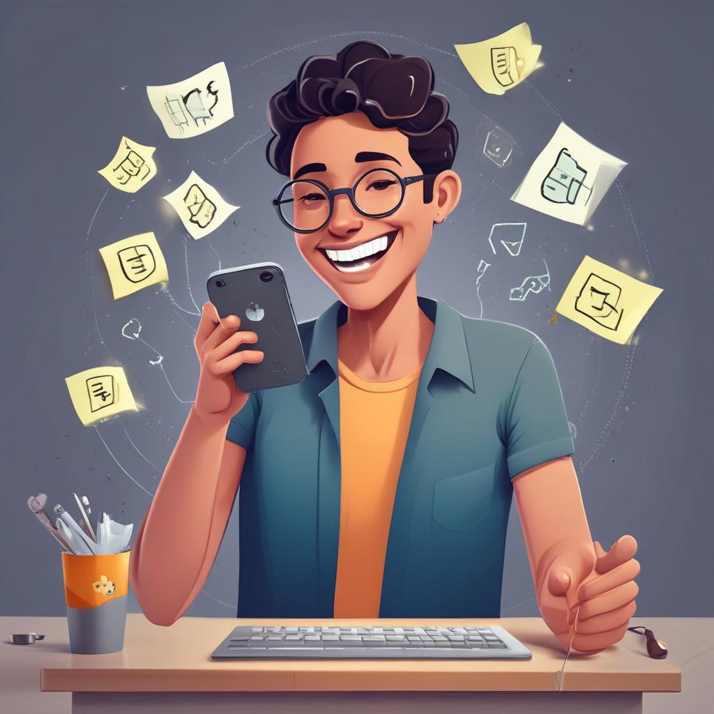 A smiling freelancer happily looking at a notification on a screen about receiving a tax refund, with subtle money graphics.