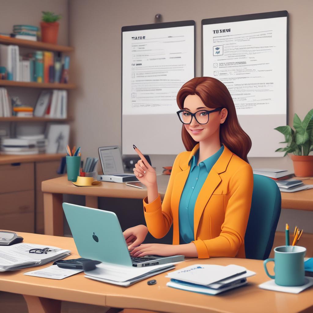 A friendly tax guide explaining tax refund procedures to various individuals, including a freelancer and artist, in a clear, digital setting.