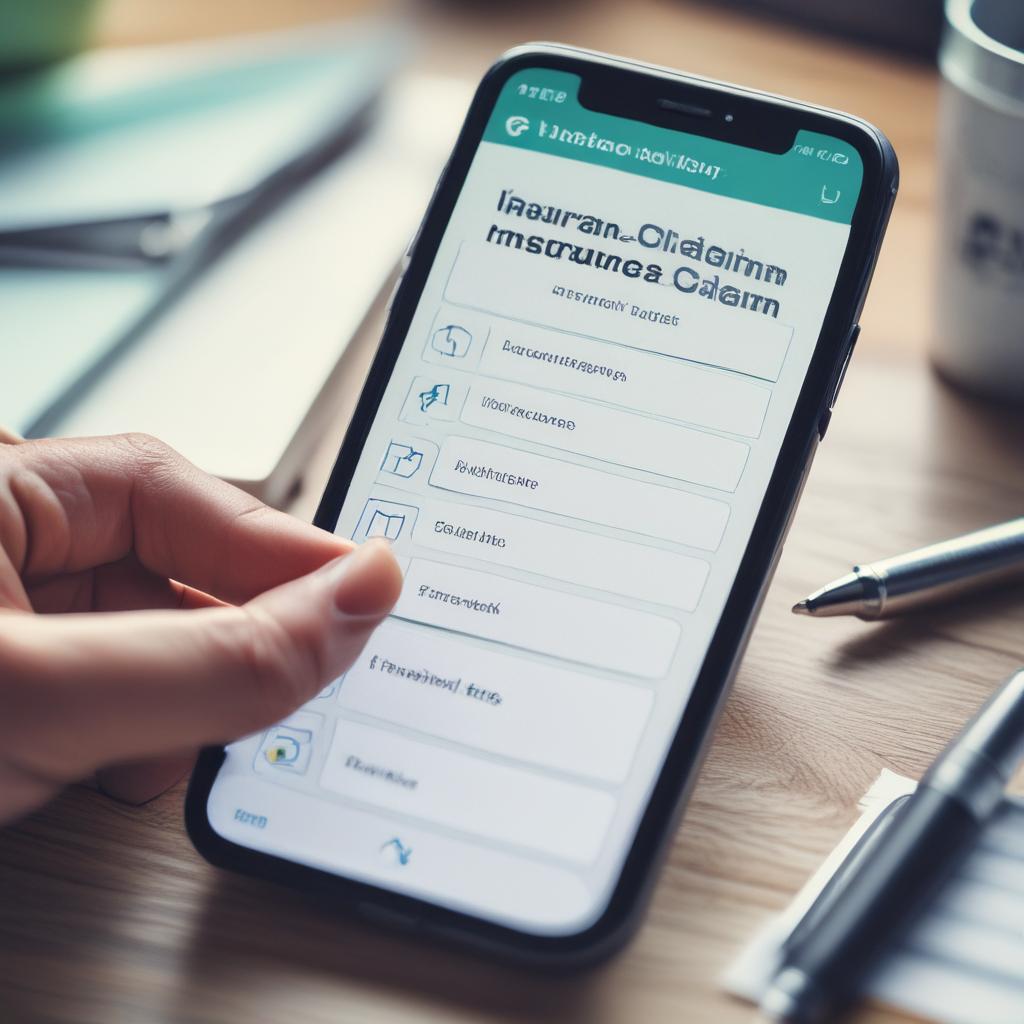 Hands using a smartphone app to easily submit an actual loss insurance claim, with medical forms in the background.