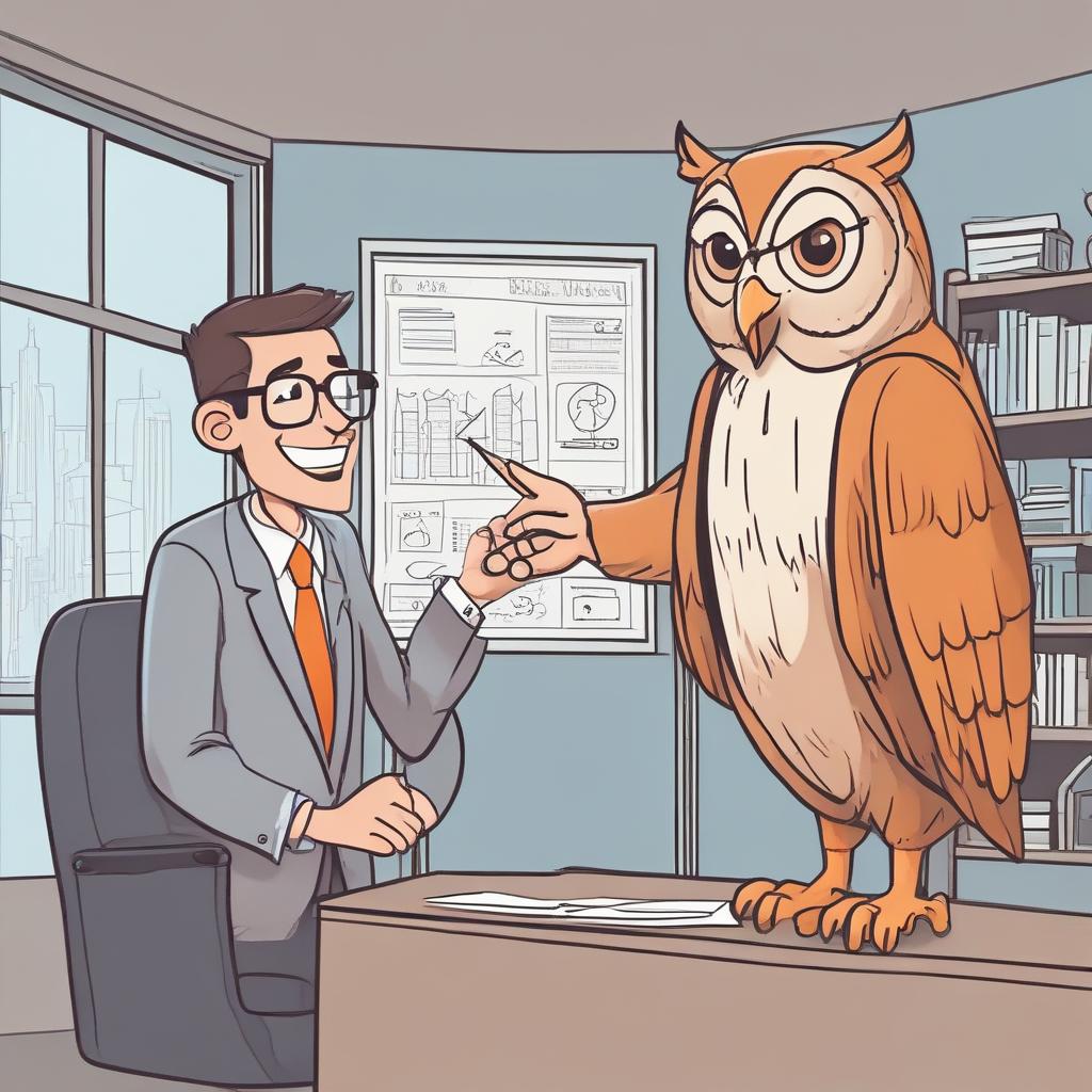 Friendly tax advisor explaining a 'tax refunds' chart to a smiling, relieved client in a bright office.