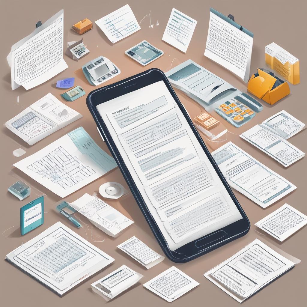 Complex tax forms and calculations being streamlined into a simple, user-friendly mobile app icon on a smartphone, representing effortless tax filing and simplification.