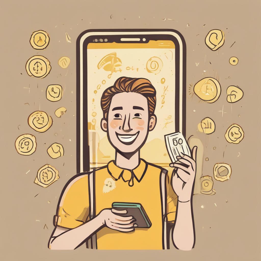 A smiling person happily checking their tax refund notification on a smartphone.