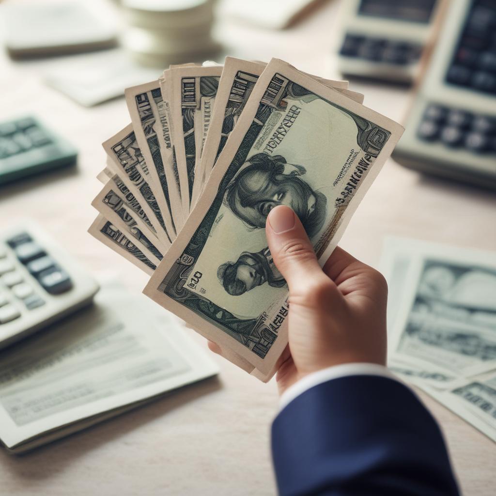 Hands holding a stack of Korean won currency, symbolizing money received from a tax refund.