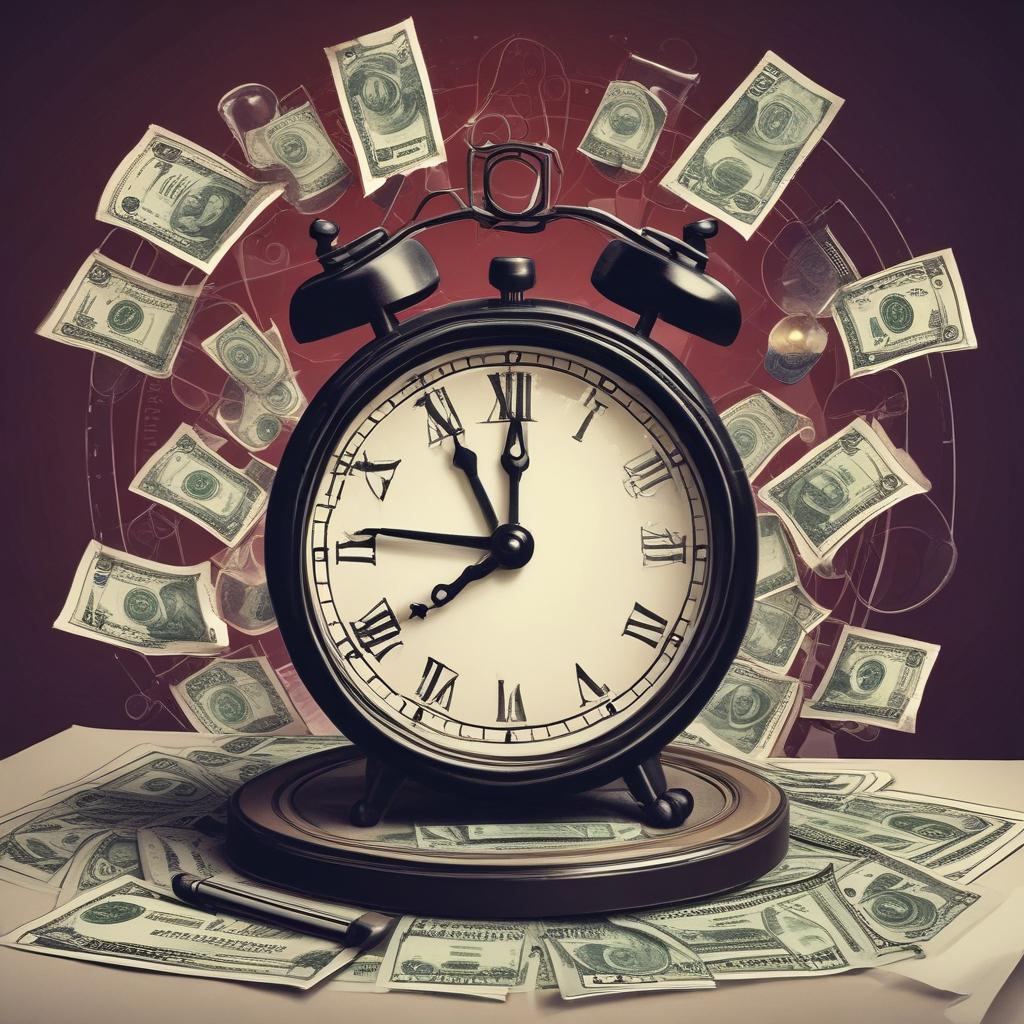 Clock with money symbols and a magnifying glass on a tax document, representing urgent action needed for tax refund