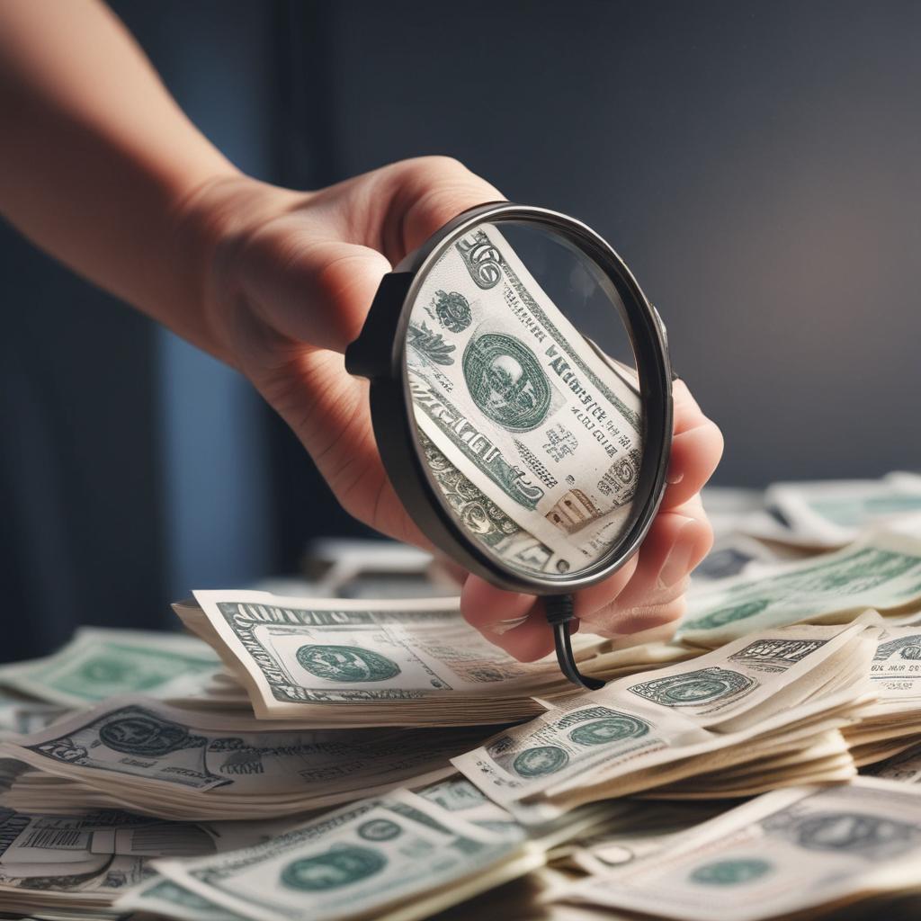A magnifying glass highlighting a stack of Korean won bills emerging from tax forms, representing the discovery of a hidden tax refund.