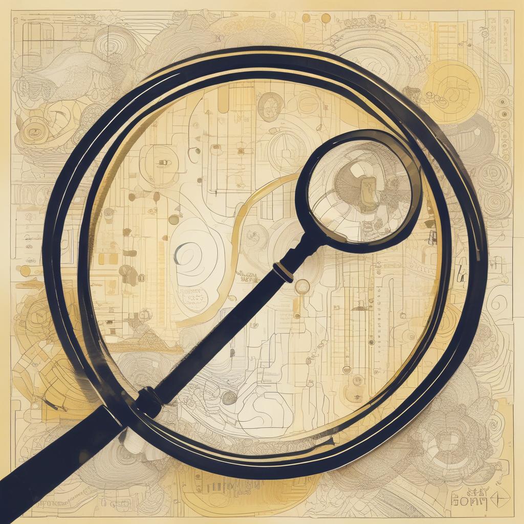 데이터와 돈 흐름을 보여주는 추상적인 이미지, 돋보기로 숨은 자금 검색을 상징