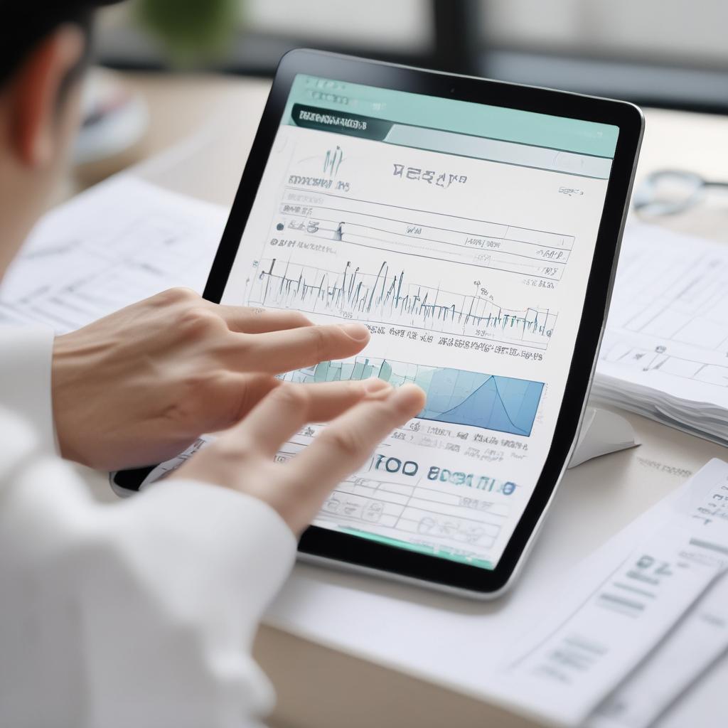 태블릿으로 세금 환급금 조회 화면을 확인하는 모습